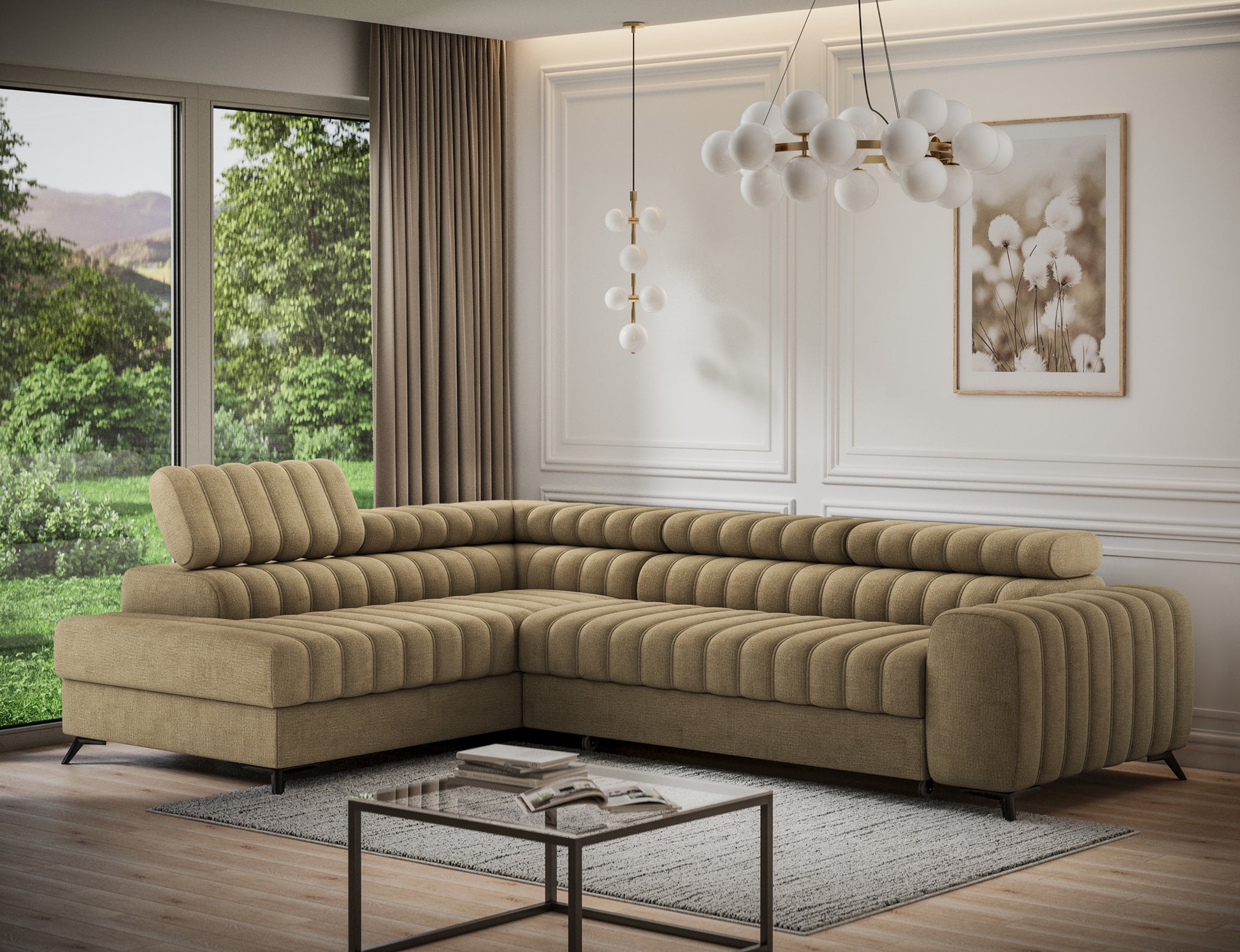 Kanedo Storage Sleeper Sectional Sofa - Mocha Brown-Free Delivery-USA & CANADA