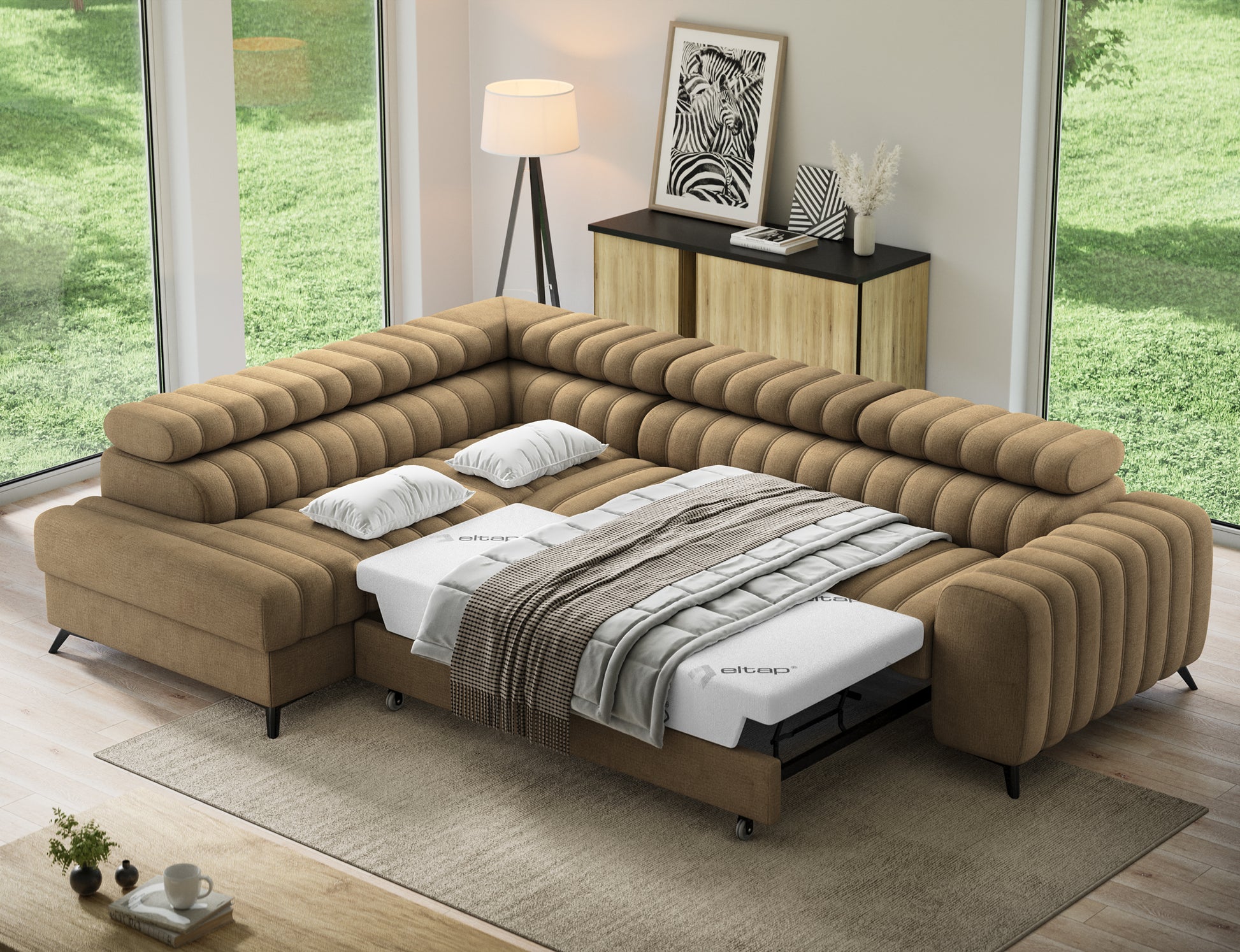 Kanedo Storage Sleeper Sectional Sofa - Mocha Brown-Free Delivery-USA & CANADA