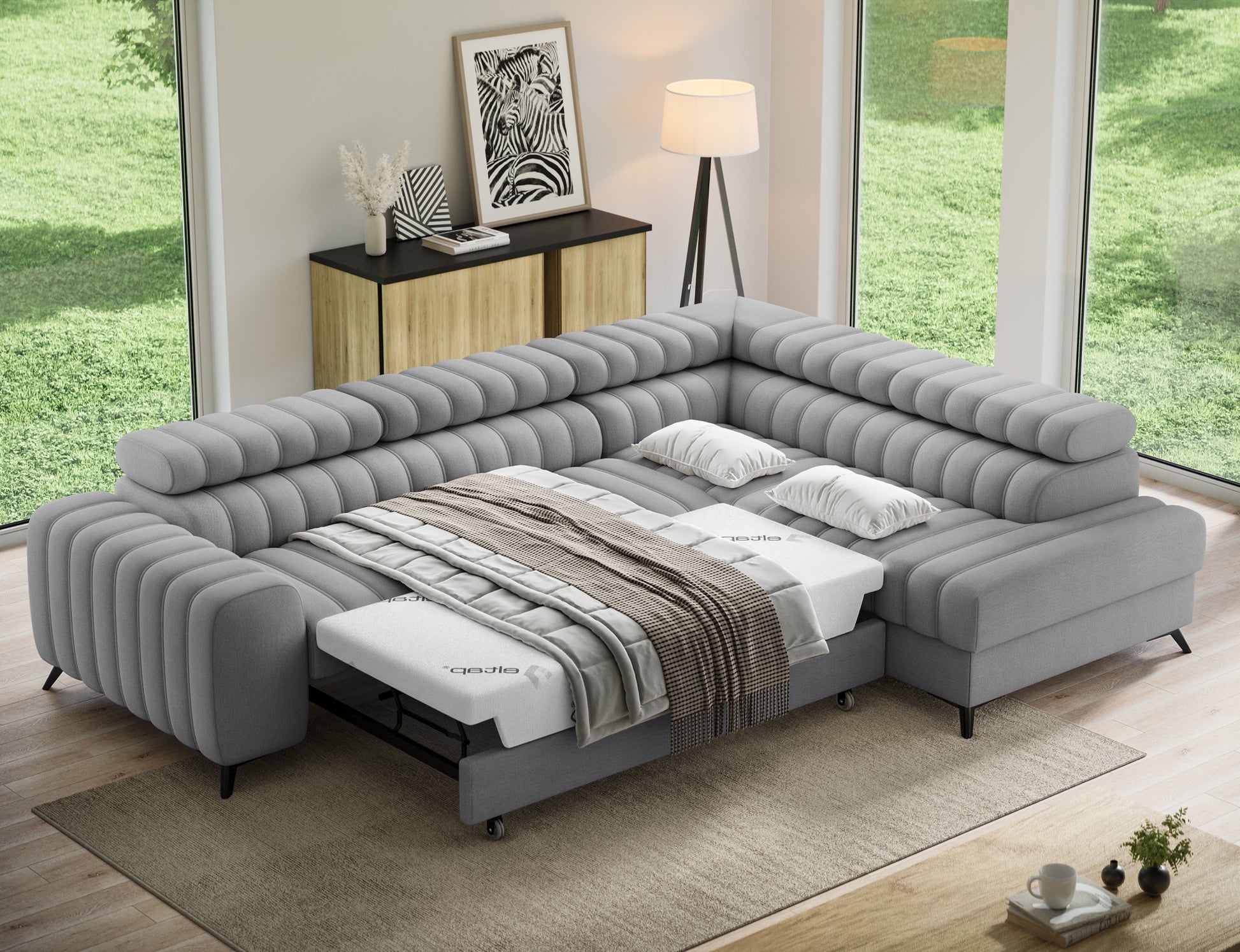ReForm Creative Home Kanedo Storage Sleeper Sectional Sofa - Grey-Free Delivery-USA & CANADA