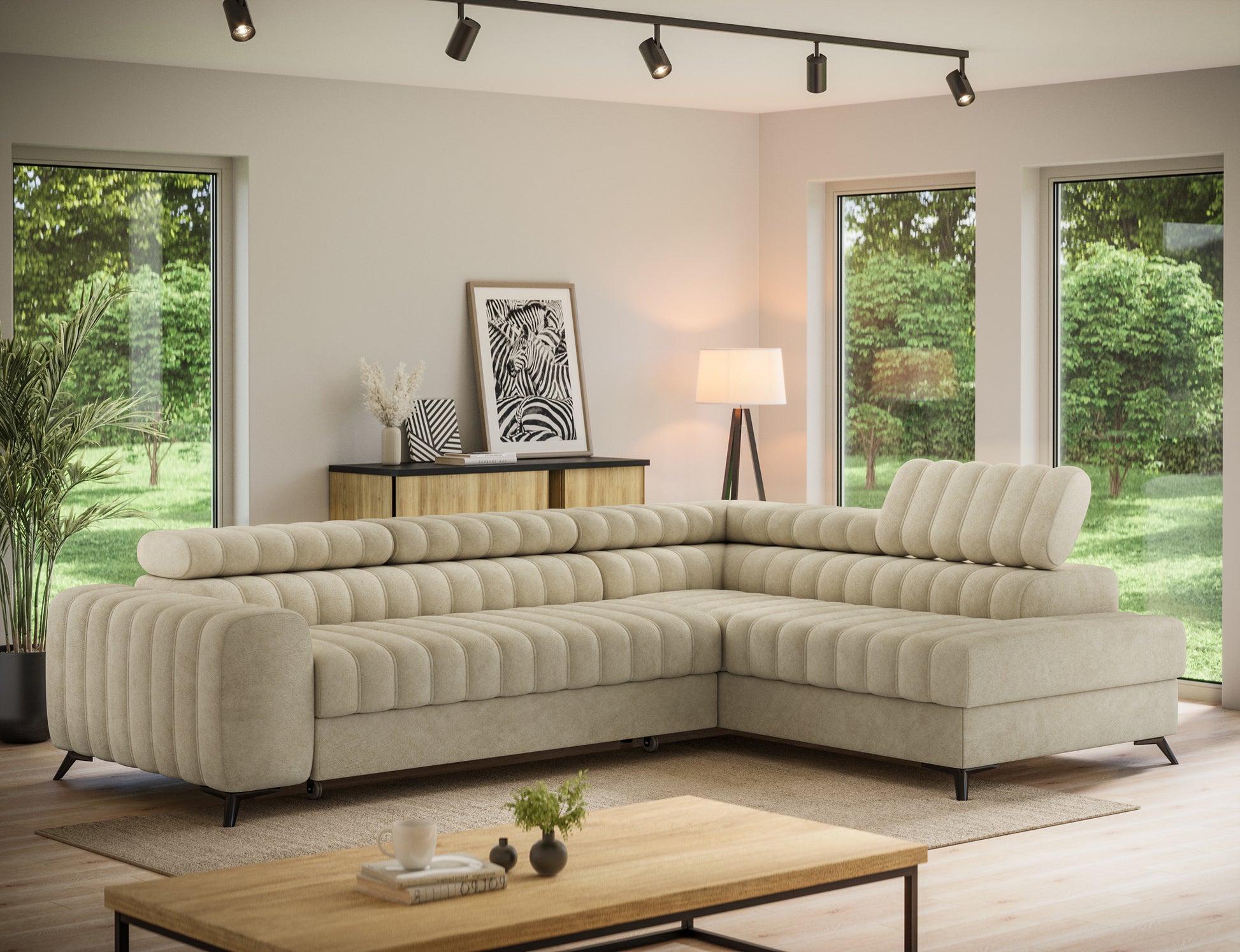 ReForm Creative Home Kanedo Storage Sleeper Sectional Sofa - Beige-Free Delivery-USA & CANADA