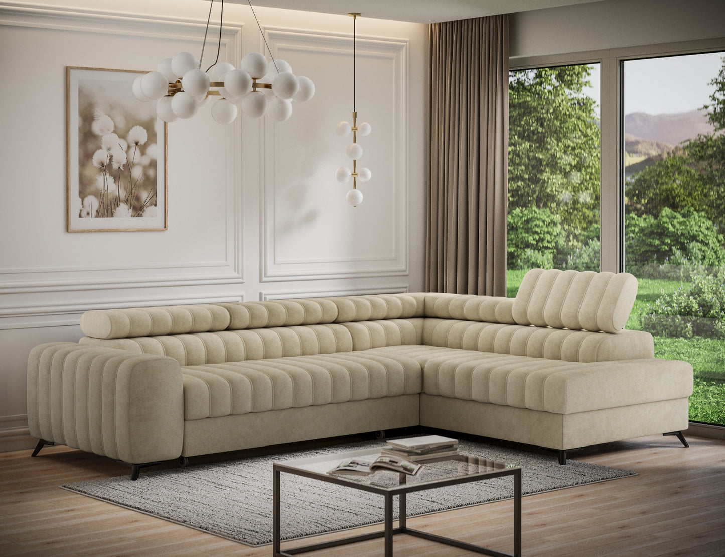 ReForm Creative Home Kanedo Storage Sleeper Sectional Sofa - Beige-Free Delivery-USA & CANADA