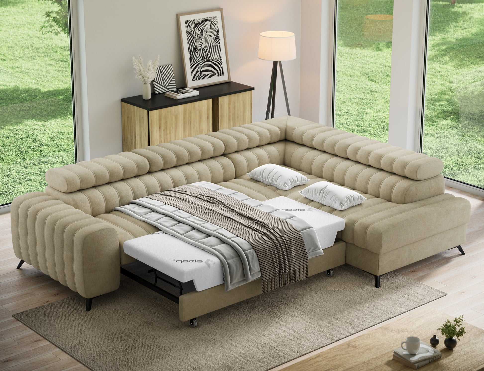 ReForm Creative Home Kanedo Storage Sleeper Sectional Sofa - Beige-Free Delivery-USA & CANADA
