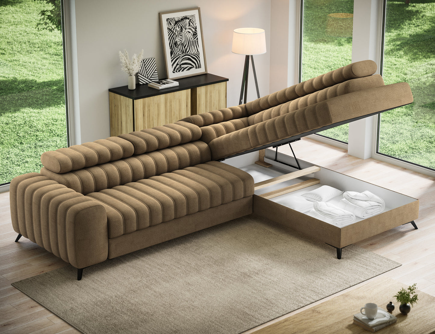 Kanedo Storage Sleeper Sectional Sofa - Mocha Brown-Free Delivery-USA & CANADA