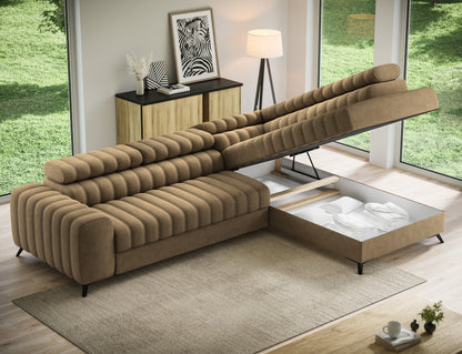 Kanedo Storage Sleeper Sectional Sofa - Mocha Brown-Free Delivery-USA & CANADA