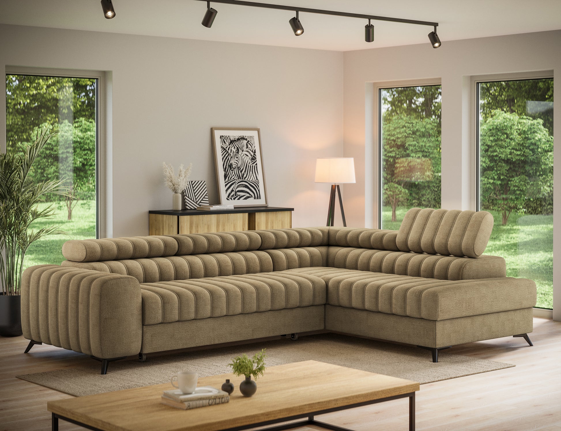 Kanedo Storage Sleeper Sectional Sofa - Mocha Brown-Free Delivery-USA & CANADA
