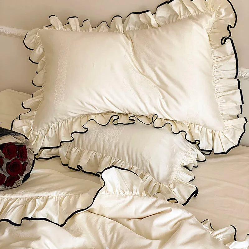 Château Ruffle Elegant 1000 TC Egyptian Cotton Duvet Set - Ivory/Blush