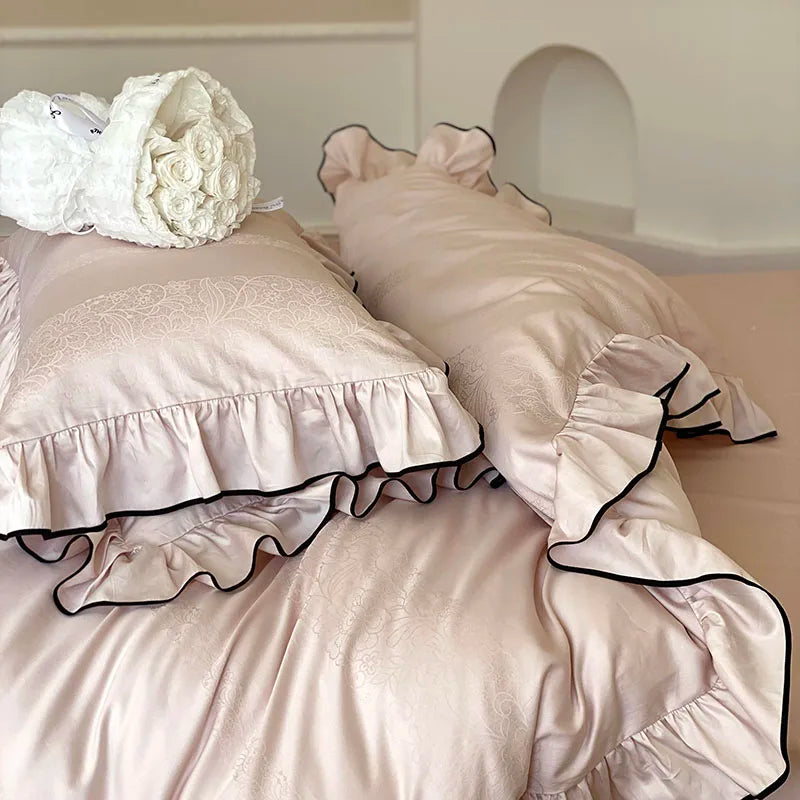Château Ruffle Elegant 1000 TC Egyptian Cotton Duvet Set - Ivory/Blush