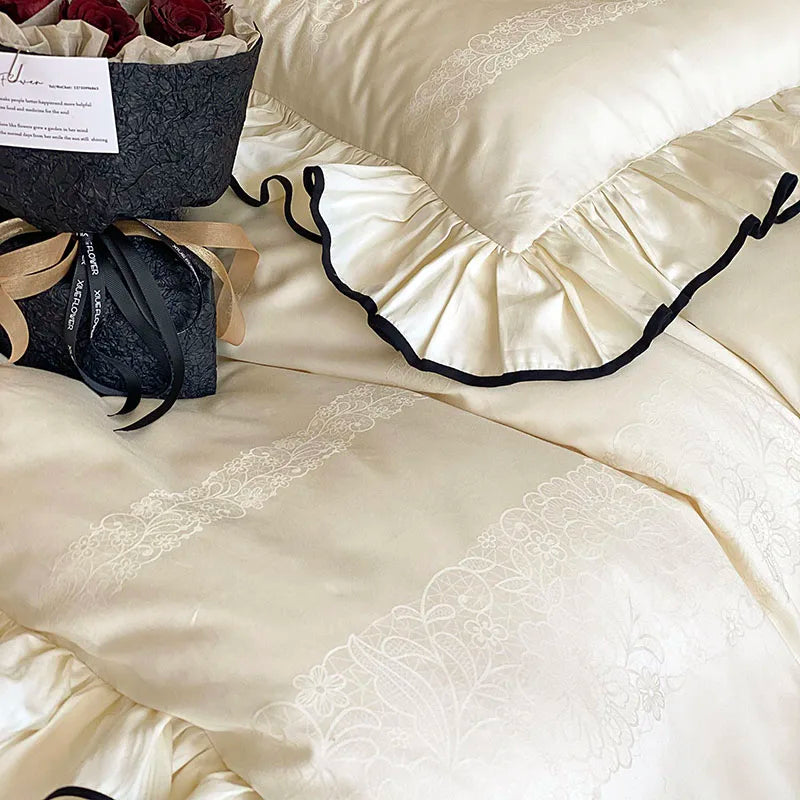 Château Ruffle Elegant 1000 TC Egyptian Cotton Duvet Set - Ivory/Blush