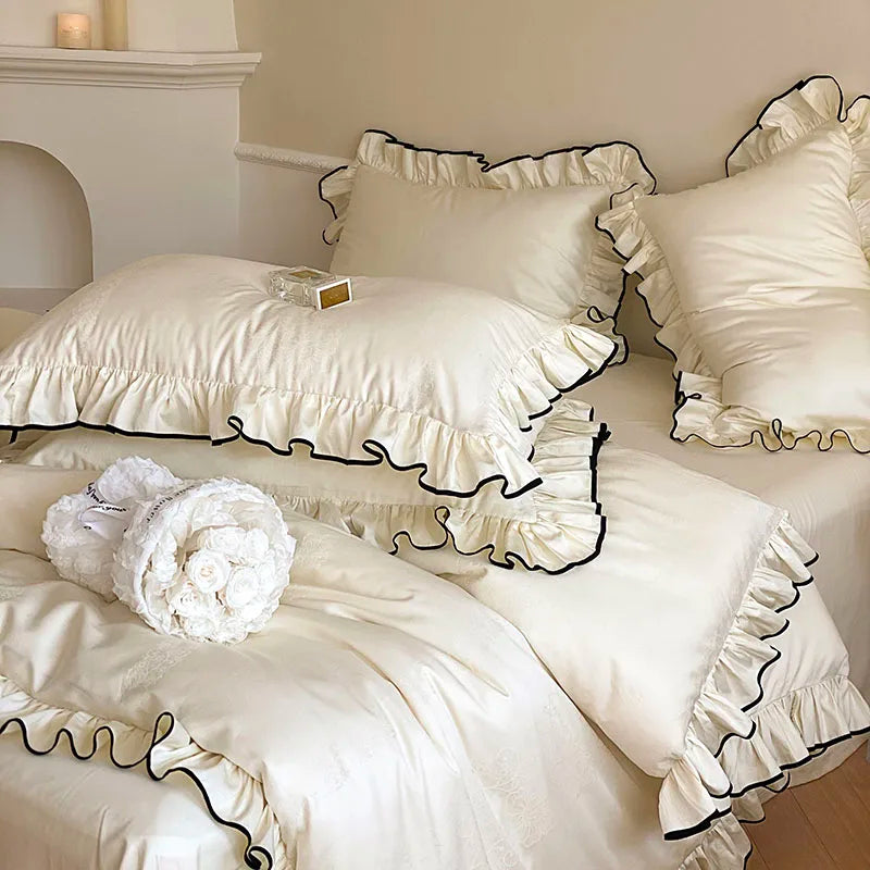 Château Ruffle Elegant 1000 TC Egyptian Cotton Duvet Set - Ivory/Blush