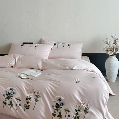 Royal Retreat Daisy Floral Embroidery 1000 TC Cotton Duvet Set - Rose