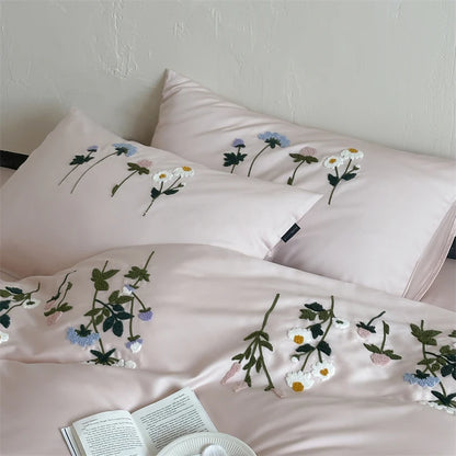 Royal Retreat Daisy Floral Embroidery 1000 TC Cotton Duvet Set - Rose