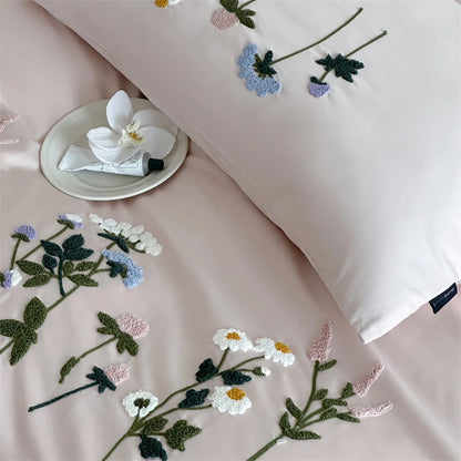 Royal Retreat Daisy Floral Embroidery 1000 TC Cotton Duvet Set - Rose