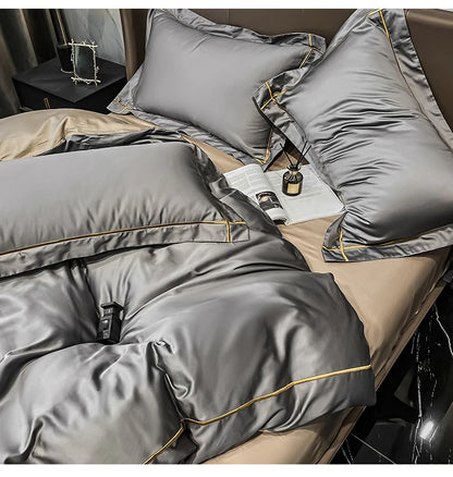 Royal Retreat Fine Gold Embroidered 600 TC Duvet Set - Purple/Dark Grey/White/Steel Blue/Light Grey/Jade Green/Peach Pink/Champagne/Blue/Beige/Aqua Green/Emerald Green