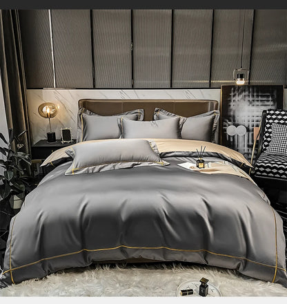 Royal Retreat Fine Gold Embroidered 600 TC Duvet Set - Purple/Dark Grey/White/Steel Blue/Light Grey/Jade Green/Peach Pink/Champagne/Blue/Beige/Aqua Green/Emerald Green
