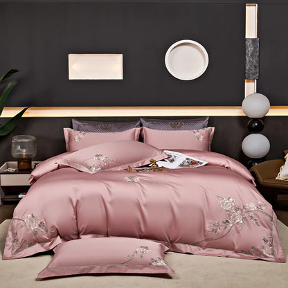 Eternal Bloom Embroidered 1000 TC Egyptian Cotton Duvet Set - Jade Green/Blush/Steel Blue