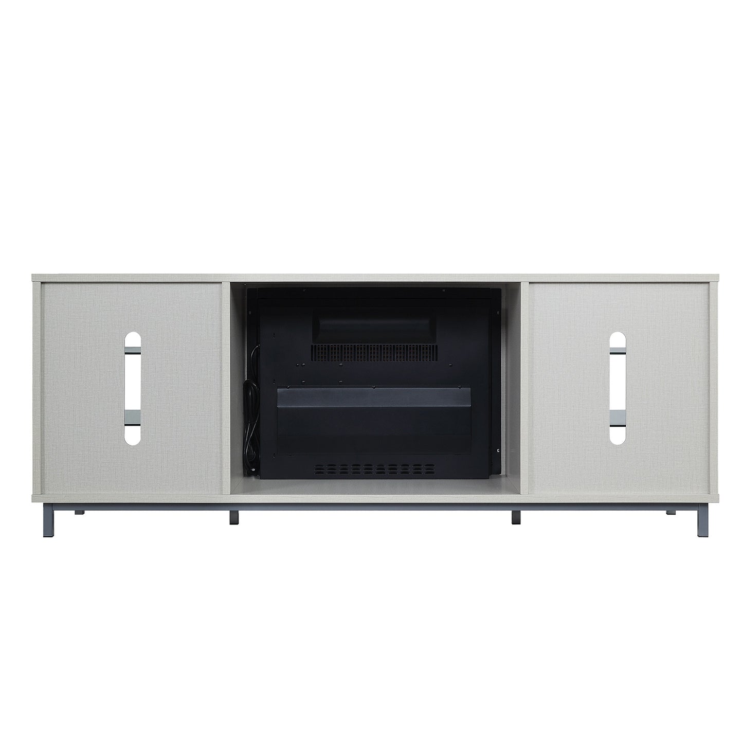 Firey 60" TV Stand/Fireplace with Glass Shelves - Beige Gloss
