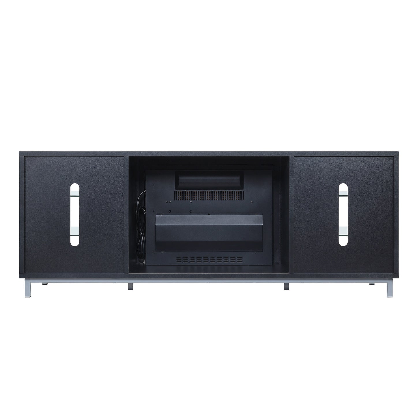 Firey 60" TV Stand/Fireplace with Glass Shelves - Black Gloss