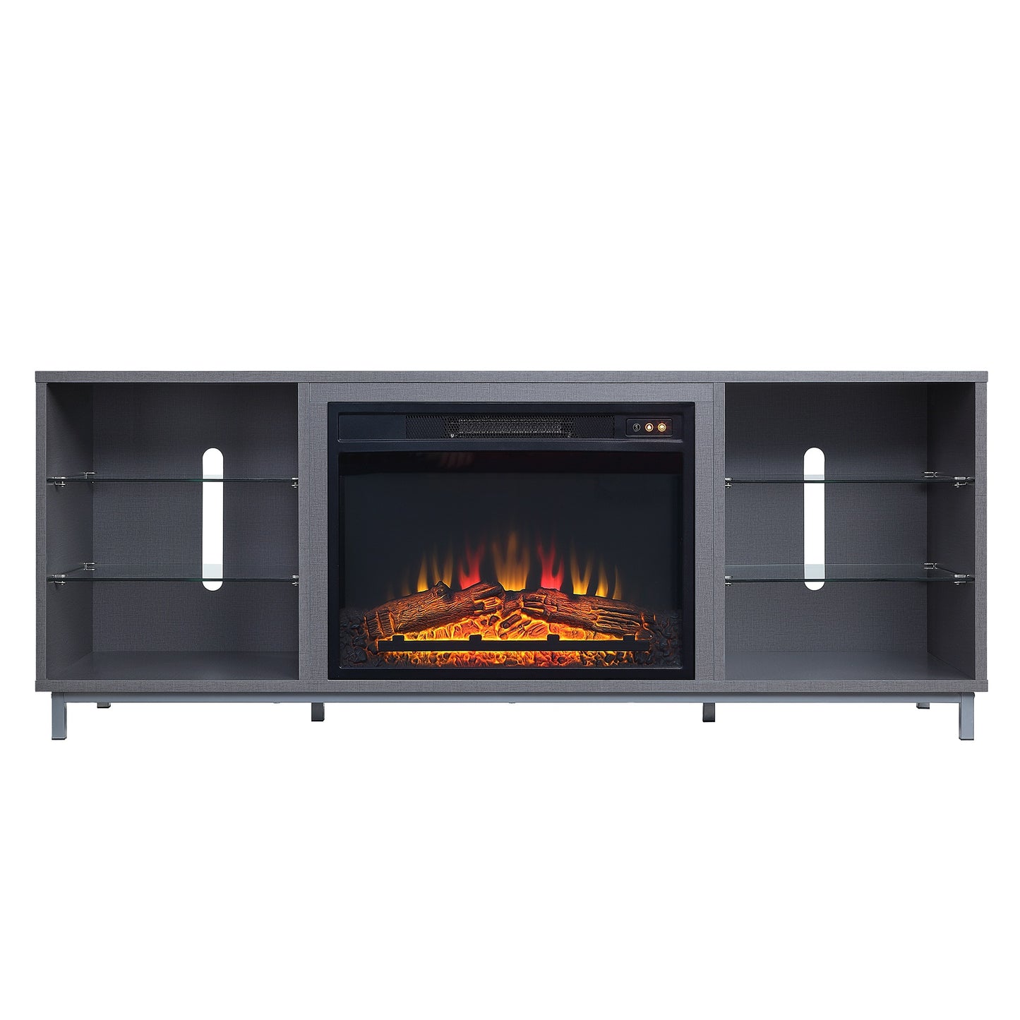 Firey 60" TV Stand/Fireplace with Glass Shelves - Grey Gloss