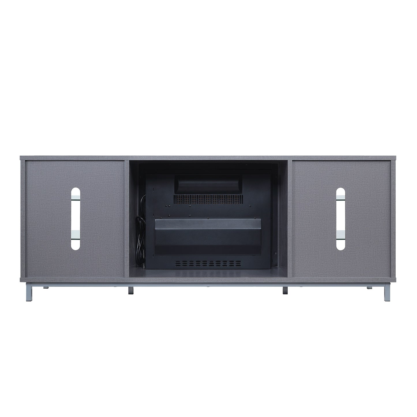 Firey 60" TV Stand/Fireplace with Glass Shelves - Grey Gloss