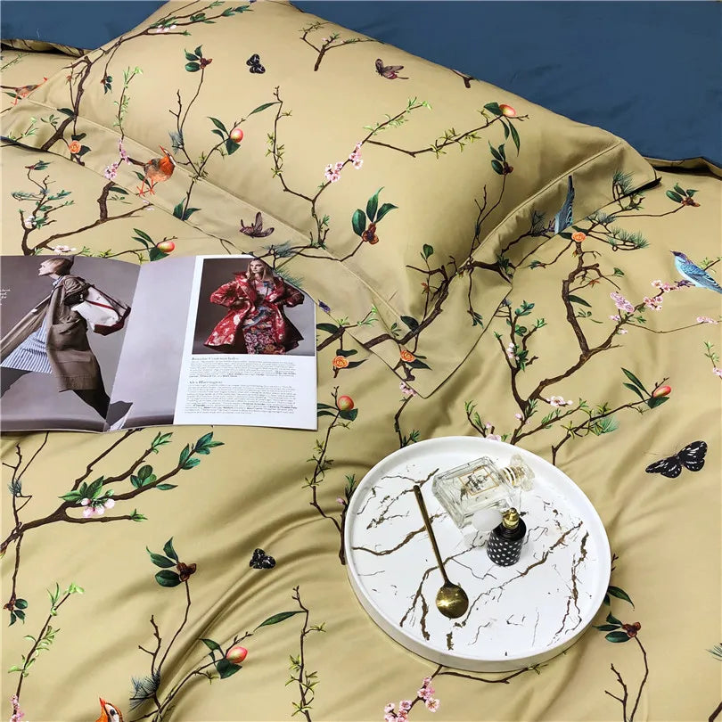Wild Whimsy 600 TC Floral Cotton Duvet Set - Olive Green