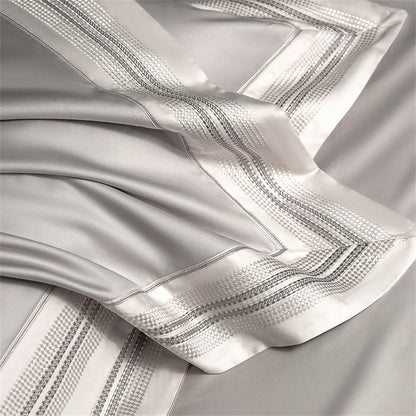 Heirloom Harmony Luxury Embroidered Egyptian Cotton 1000 TC Duvet Set - Aqua Blue/Champagne/Blush/Jade Green/Light Grey/Blue