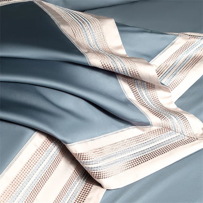 Heirloom Harmony Luxury Embroidered Egyptian Cotton 1000 TC Duvet Set - Aqua Blue/Champagne/Blush/Jade Green/Light Grey/Blue