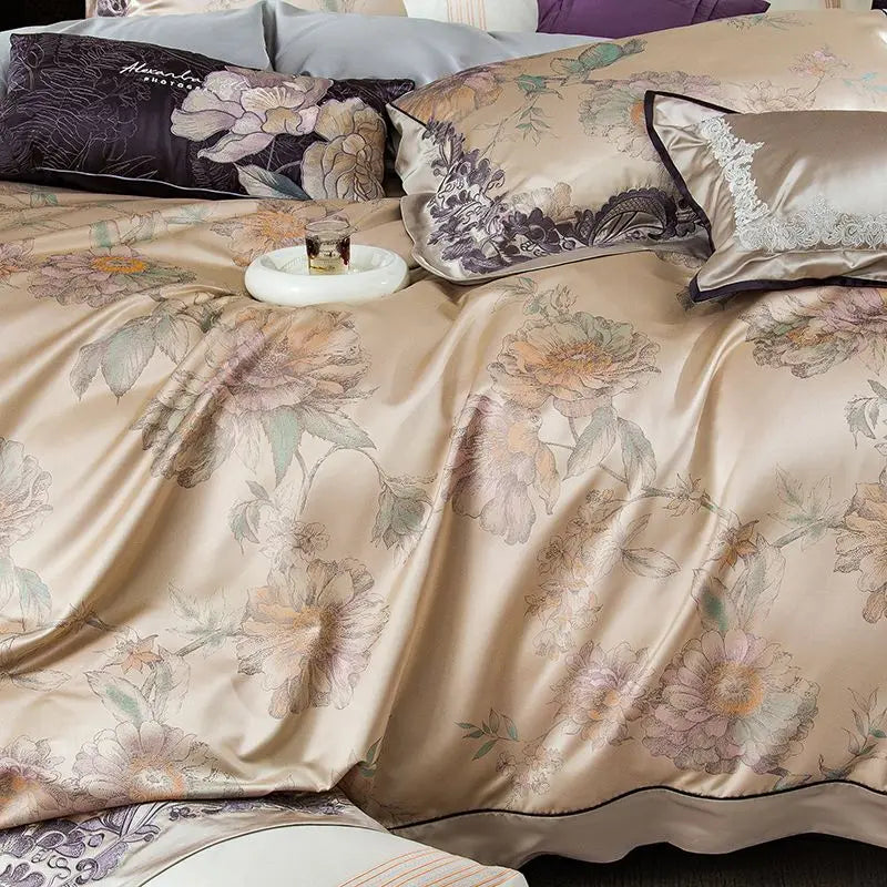Imperial Orchid Brocade Embroidered 1000 TC Cotton Duvet Set - Ivory