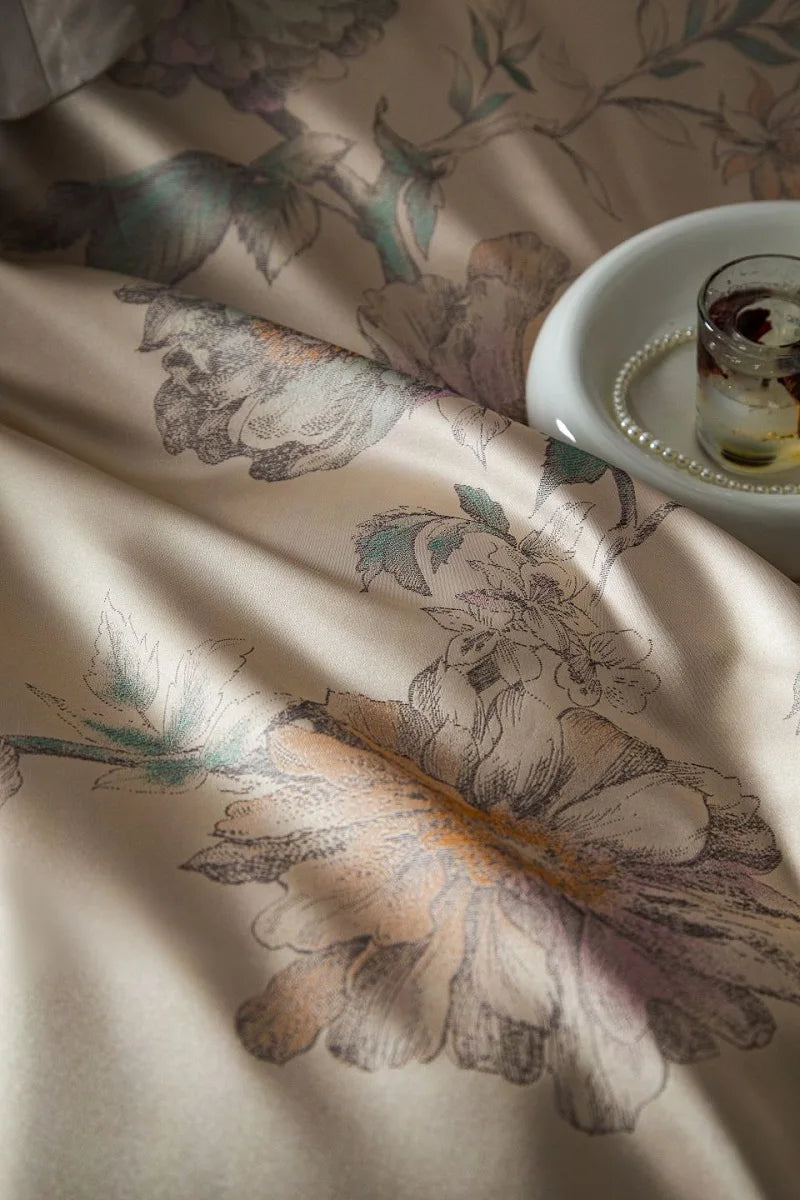 Imperial Orchid Brocade Embroidered 1000 TC Cotton Duvet Set - Ivory