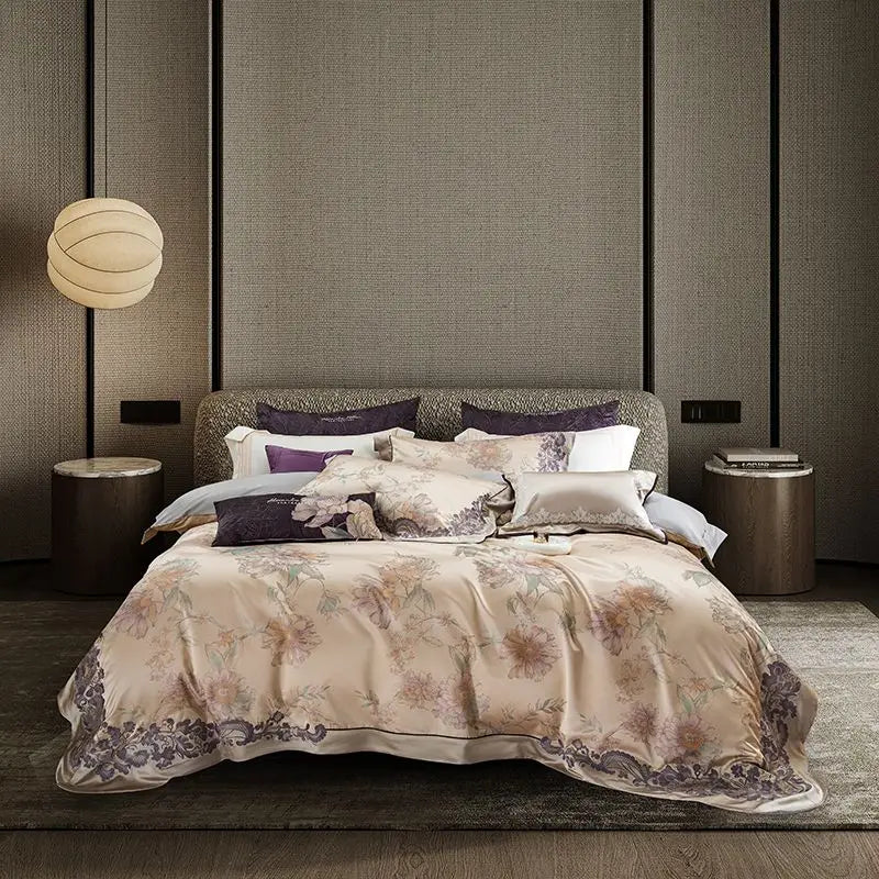 Imperial Orchid Brocade Embroidered 1000 TC Cotton Duvet Set - Ivory