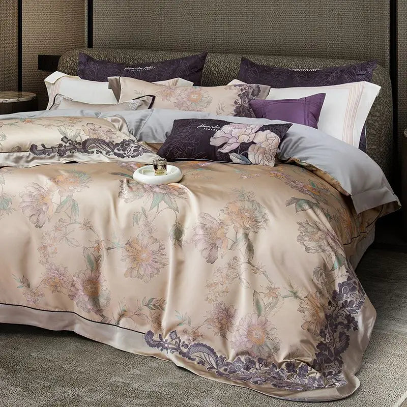 Imperial Orchid Brocade Embroidered 1000 TC Cotton Duvet Set - Ivory