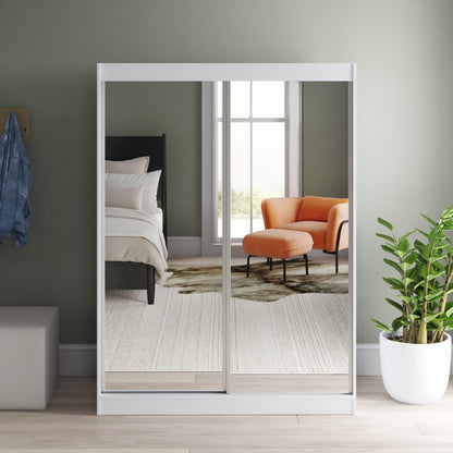 Nirav 2-Piece Sliding Doors Mirrored Wardrobe - Multiple Color Options