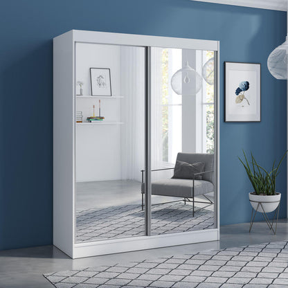 Nirav 2-Piece Sliding Doors Mirrored Wardrobe - Multiple Color Options