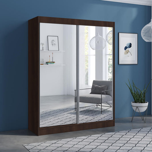 Nirav 2-Piece Sliding Doors Mirrored Wardrobe - Multiple Color Options