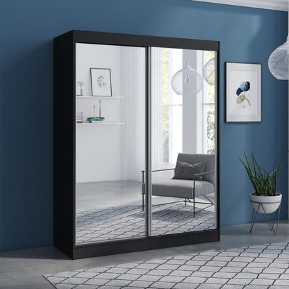 Nirav 2-Piece Sliding Doors Mirrored Wardrobe - Multiple Color Options