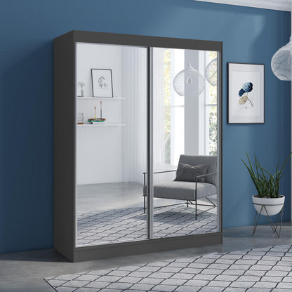 Nirav 2-Piece Sliding Doors Mirrored Wardrobe - Multiple Color Options