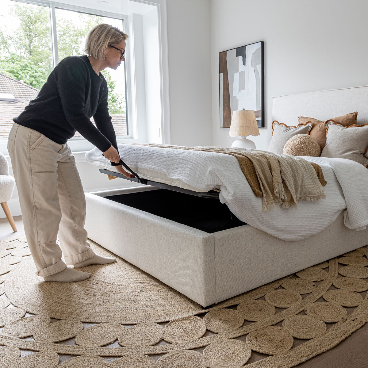 ReForm Creative Home Watkins Platform Storage Bed - Cream Free Delivery USA & Canada