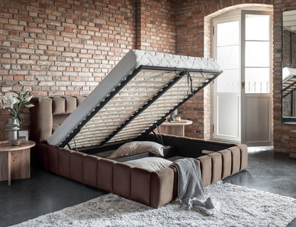 ReForm Creative Home Lamica Upholstered LED Storage Platform Bed - Beige Free Delivery USA & Canada