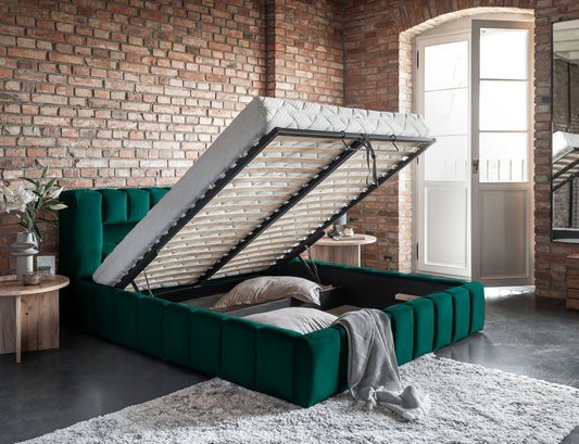 ReForm Creative Home Lamica Upholstered LED Storage Platform Bed - Emerald Green Free Delivery USA & Canada