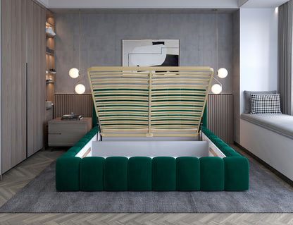 ReForm Creative Home Lamica Upholstered LED Storage Platform Bed - Emerald Green Free Delivery USA & Canada