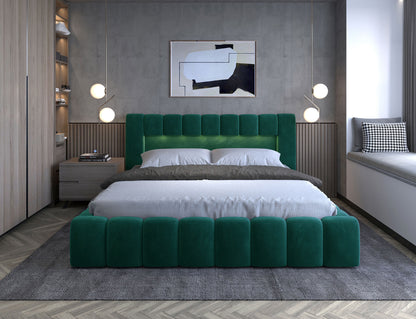 ReForm Creative Home Lamica Upholstered LED Storage Platform Bed - Emerald Green Free Delivery USA & Canada