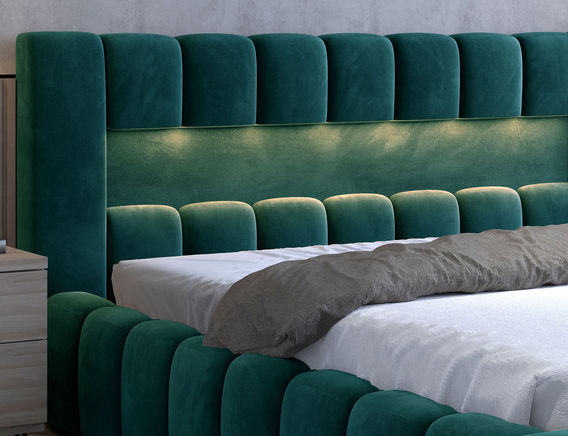 ReForm Creative Home Lamica Upholstered LED Storage Platform Bed - Emerald Green Free Delivery USA & Canada