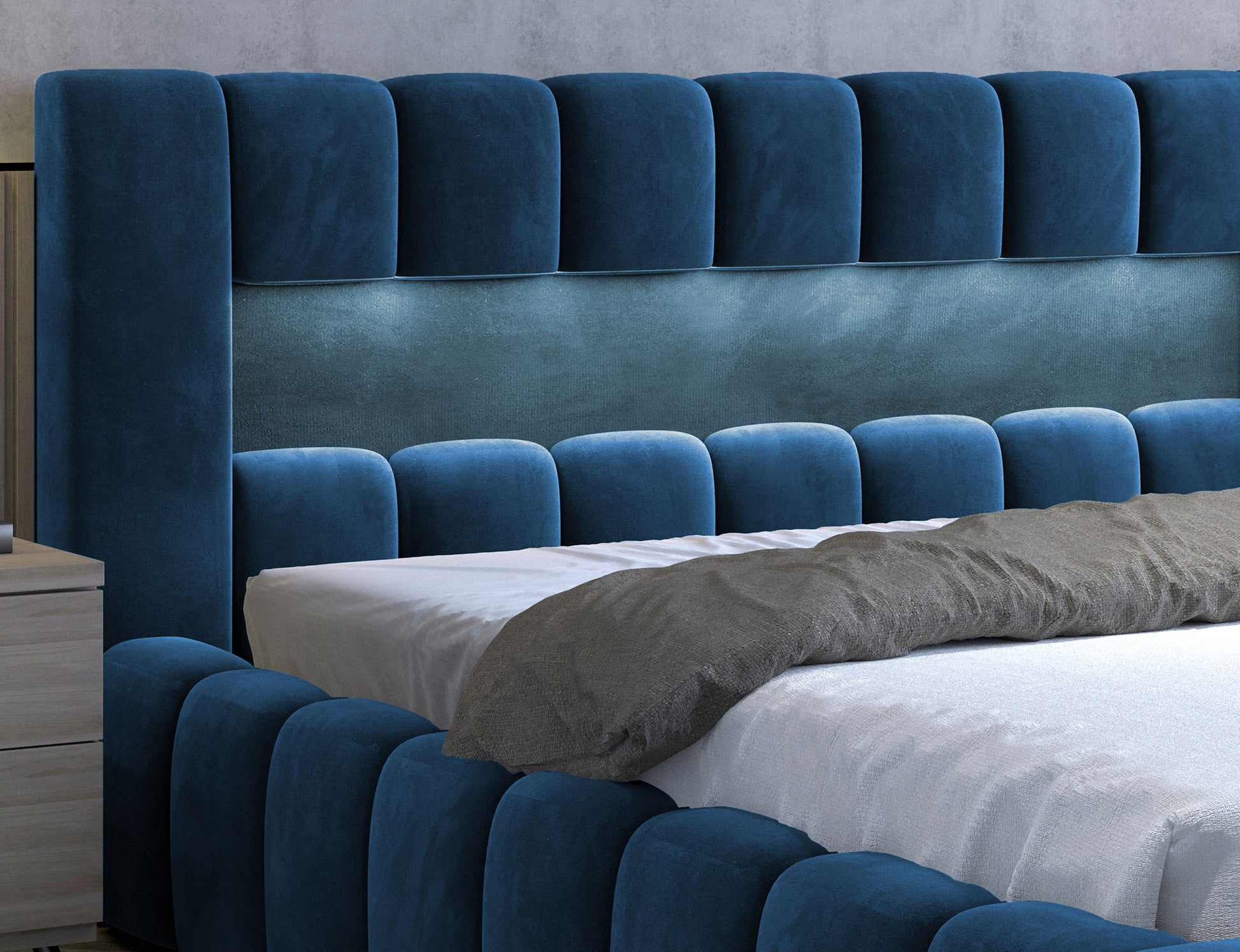ReForm Creative Home Lamica Upholstered LED Storage Platform Bed - Teal Blue Free Delivery USA & Canada