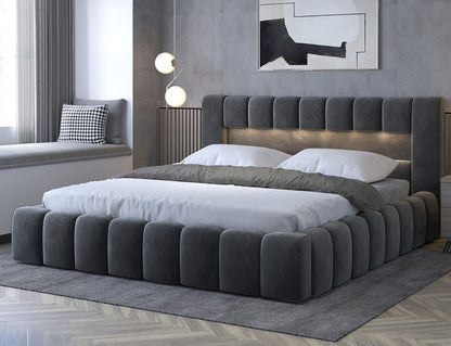 ReForm Creative Home Lamica Upholstered LED Storage Platform Bed - Dark Grey Free Delivery USA & Canada