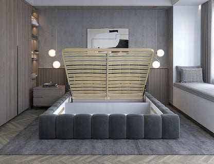 ReForm Creative Home Lamica Upholstered LED Storage Platform Bed - Dark Grey Free Delivery USA & Canada