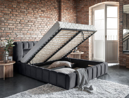 ReForm Creative Home Lamica Upholstered LED Storage Platform Bed - Dark Grey Free Delivery USA & Canada