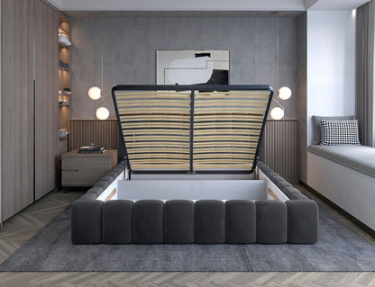 ReForm Creative Home Lamica Upholstered LED Storage Platform Bed - Dark Grey Free Delivery USA & Canada
