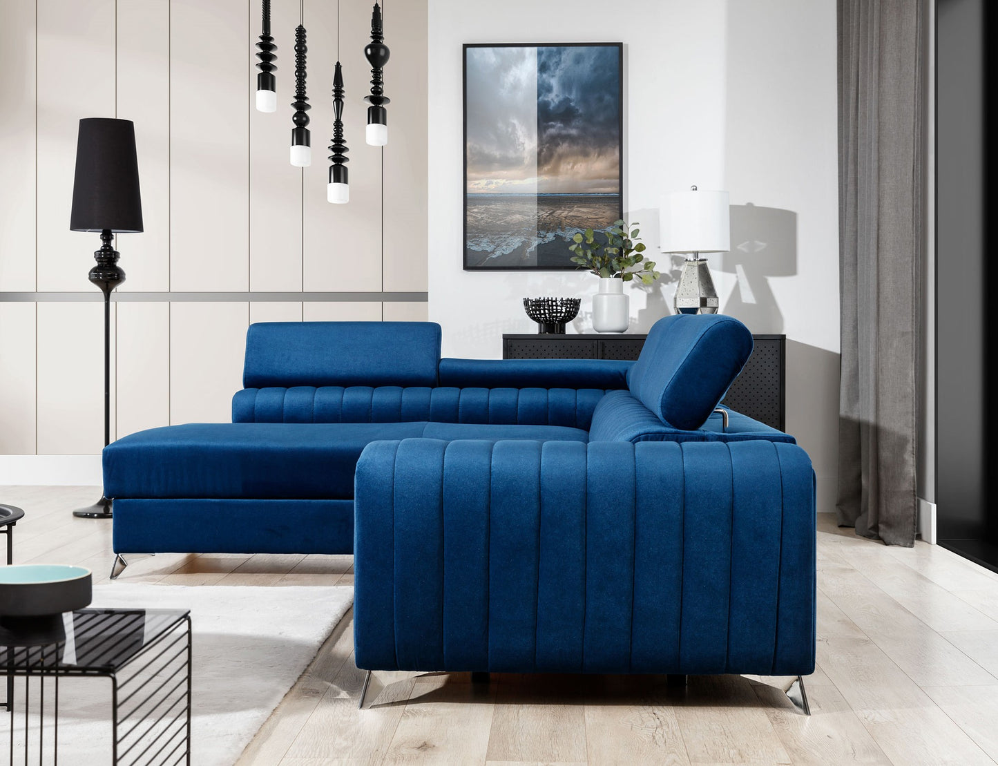 Laurence Sectional Storage Sleeper Chaise Sofa - Blue