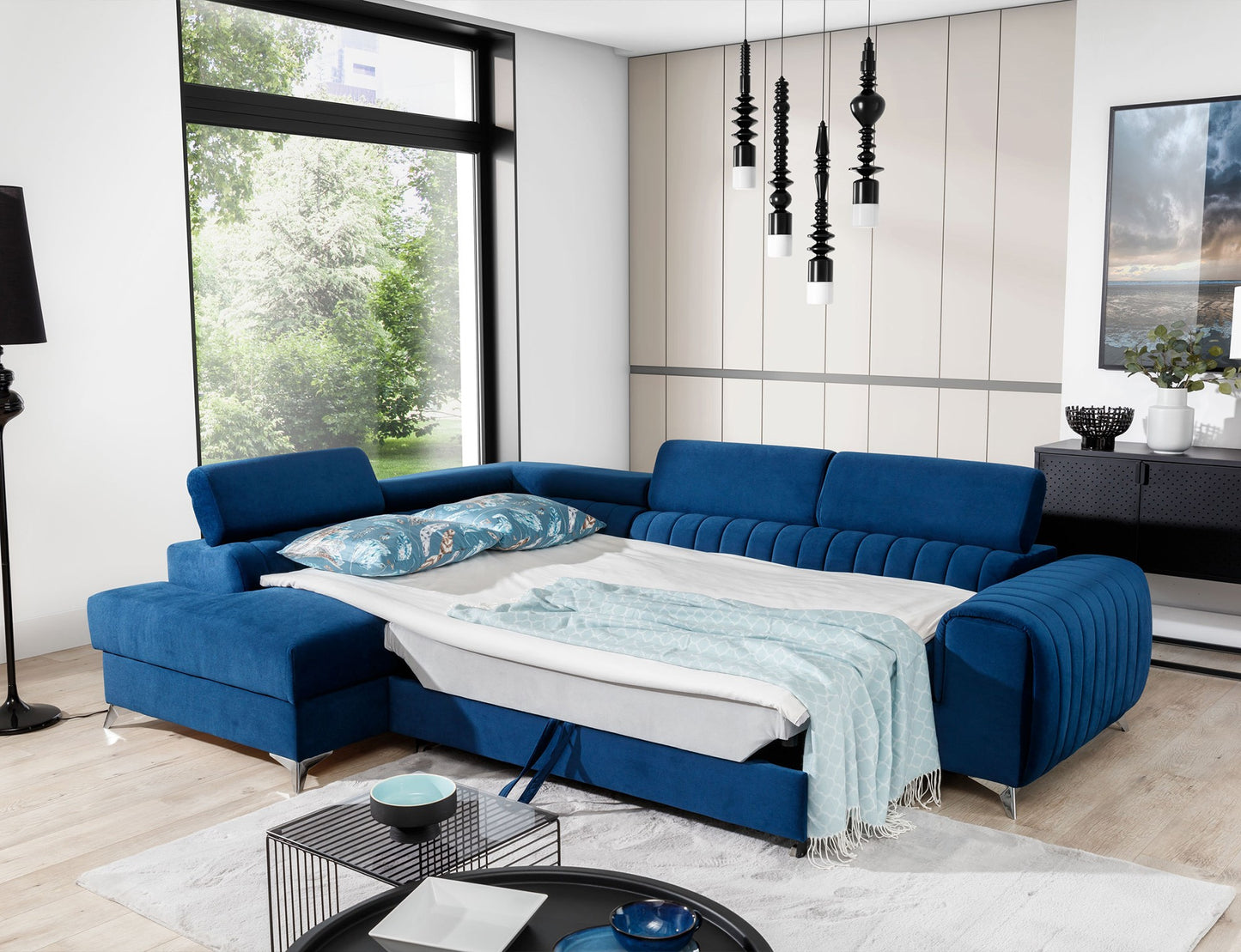 Laurence Sectional Storage Sleeper Chaise Sofa - Blue