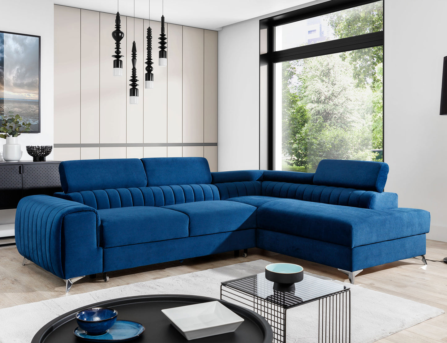 Laurence Sectional Storage Sleeper Chaise Sofa - Blue