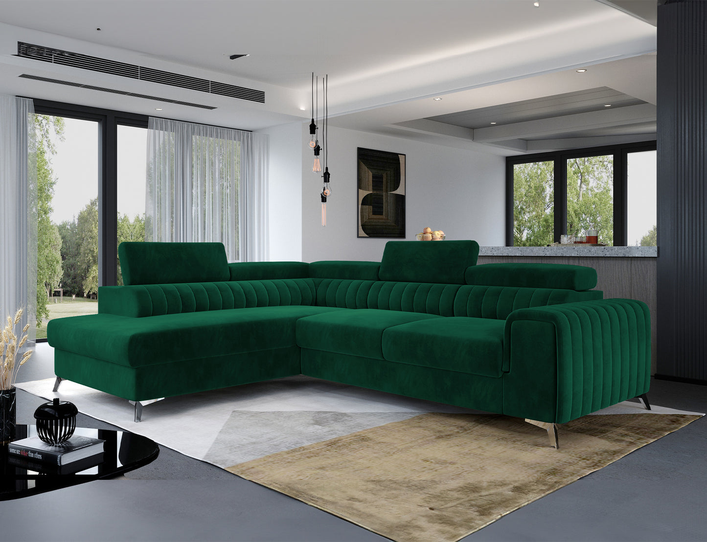 Laurence Sectional Storage Sleeper Chaise Sofa - Green